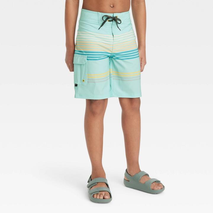 Boys' Ground Striped Swim Trunks - Art Class Green