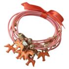 Zirconite Multi-strand Bracelet With Enameled Dove Charms - Orange, Pumpkin