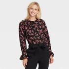 Women's Ruffle Long Sleeve Top - Who What Wear Black Floral