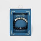 Semi-precious Stone Dalmation Jasper And Lava Beaded In Worn Gold Aromatherapy Stretch Bracelet - Universal Thread Black, Women's,