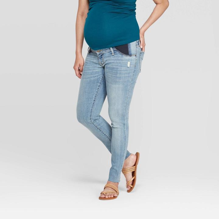 Maternity Side Panel Raw Hem Skinny Jeans - Isabel Maternity By Ingrid & Isabel Light Wash 14, Women's, Blue