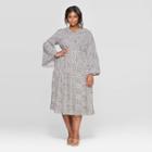 Women's Plus Size Leopard Print Long Sleeve V-neck Soft Ruffle Blouse - Who What Wear Peach X, Pink