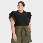 Women's Plus Size Flutter Short Sleeve Eyelet Top - A New Day Black