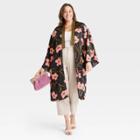 Women's Plus Size Woven Floral Print Duster - A New Day Black