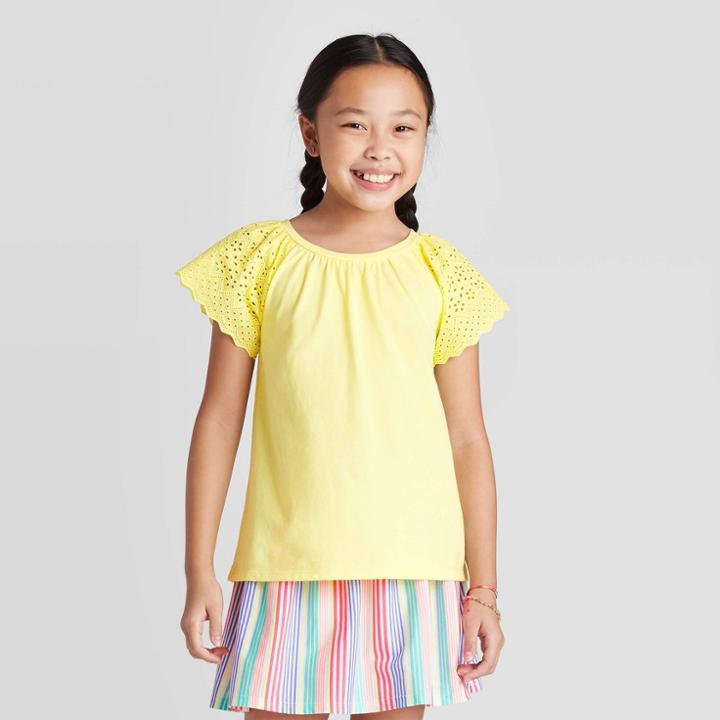 Petitegirls' Short Sleeve Eyelet T-shirt - Cat & Jack Yellow