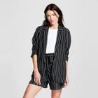 Women's Striped Linen Blazer - A New Day Black/cream