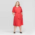 Women's Plus Size Shirred Crewneck Shirtdress - Prologue Red