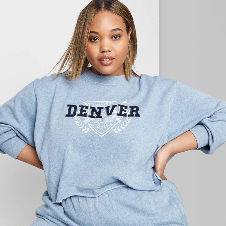Women's Plus Size Crewneck Cropped Sweatshirt - Wild Fable Heather Blue 1x, Women's,