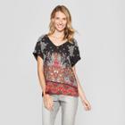 Women's Printed Woven Short Sleeve T-shirt With Knit Back - Lux Ii - Black
