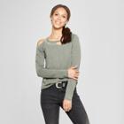 Women's Long Sleeve One Cold Shoulder T-shirt - Grayson Threads (juniors') Olive