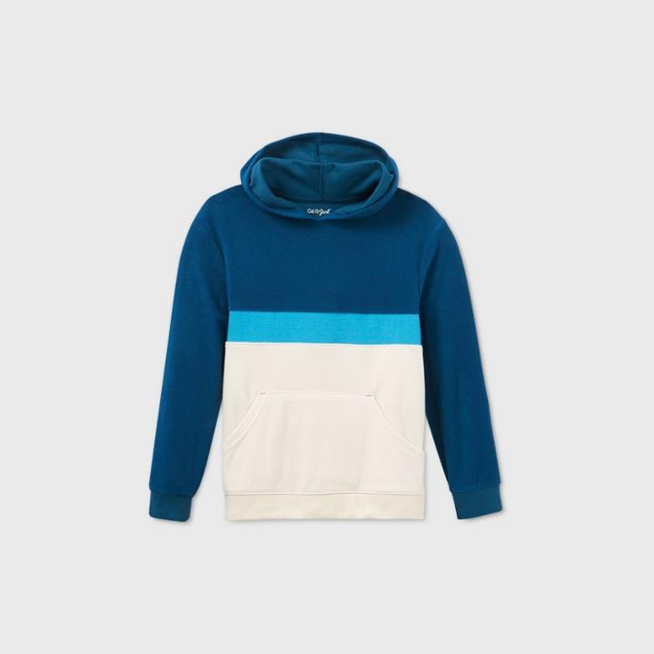 Boys' Microfleece Hooded Sweatshirt - Cat & Jack Blue/cream
