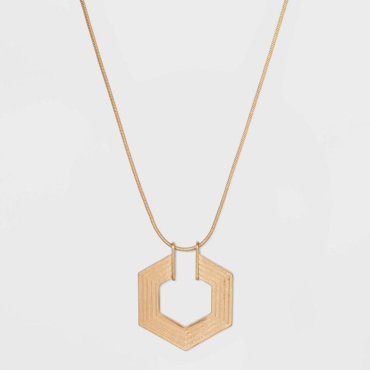 Textured Hexagon Pendant Necklace - Universal Thread Worn Gold, Women's