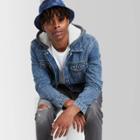 Men's Long Sleeve Sherpa Lined Denim Hooded Trucker Jacket - Original Use Blue