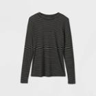 Women's Striped Long Sleeve Slim Fit Rib T-shirt - Universal Thread Black/white