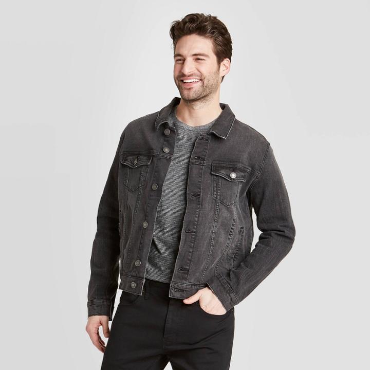 Men's Denim Wash Trucker Jacket - Goodfellow & Co Black S, Men's,