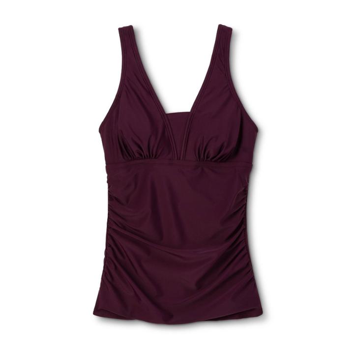 Women's Post-mastectomy Shirred V-neck Tankini Top - Kona Sol Burgundy