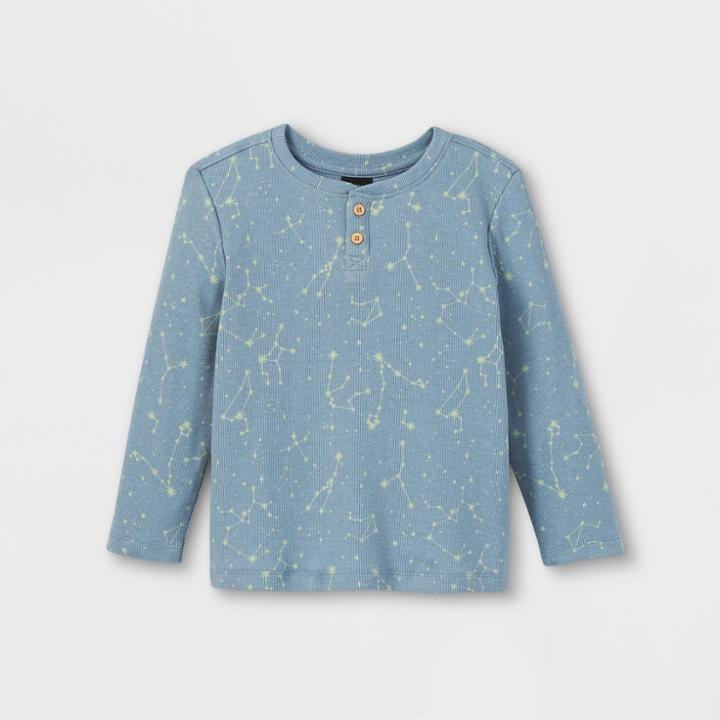 Toddler Boys' Ribbed Printed Long Sleeve Henley Shirt - Art Class Blue