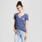 Women's Texas Star Short Sleeve Cross Front Drapey Graphic T-shirt - Awake Navy