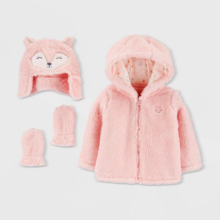 Baby Girls' Sherpa Fox Overcoat Jacket - Just One You Made By Carter's Pink Newborn, Girl's