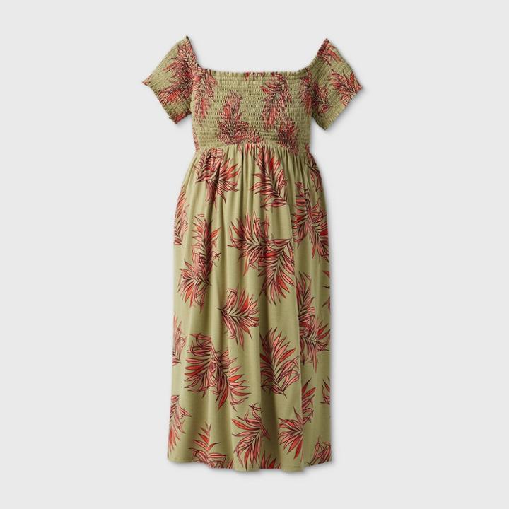 Maternity Printed Short Sleeve Smocked Dress - Isabel Maternity By Ingrid & Isabel Olive Tree Xs, Women's, Green Tree