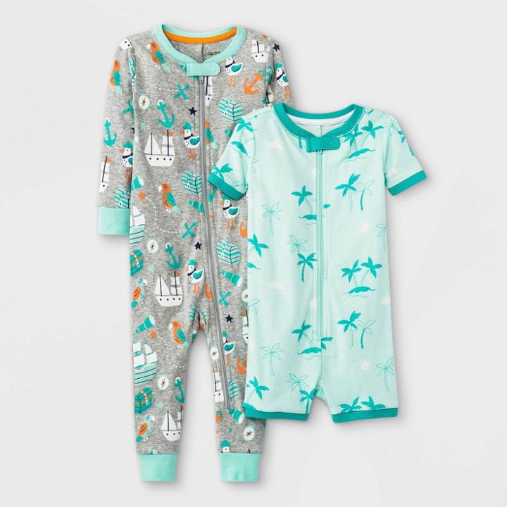 Baby Boys' 2pk Tropical Pirate Ship Union Suit - Cat & Jack Aqua