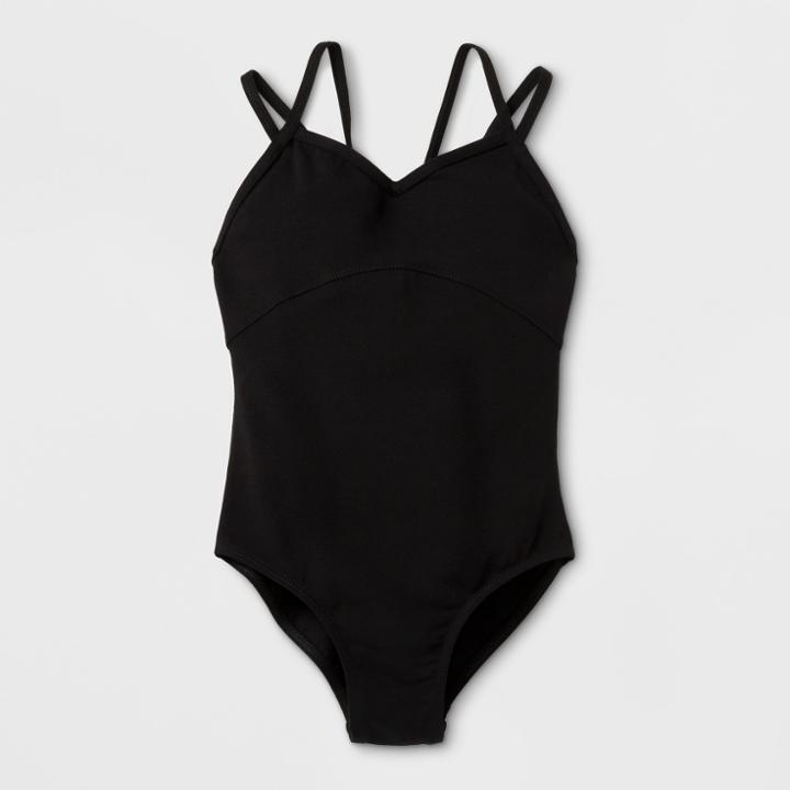 Danshuz Toddler Girls' V-front Camisole Leotard With Cinched Back Straps - Black 8-10,