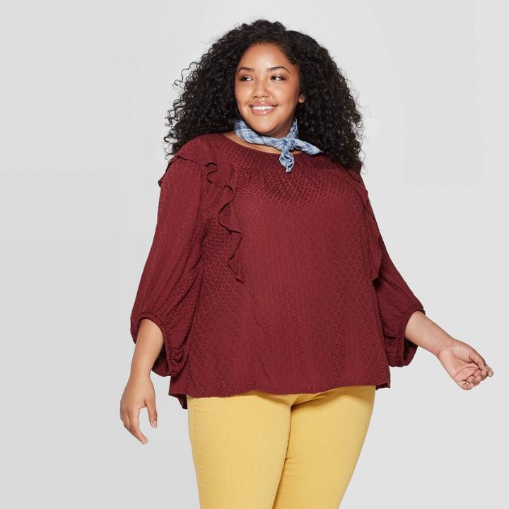 Women's Plus Size Long Sleeve Crewneck Top - Universal Thread Burgundy 3x,