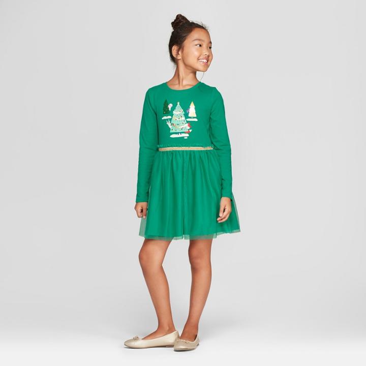 Girls' Christmas Tree Dress - Cat & Jack Green