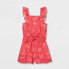 Toddler Girls' Tiger Ruffle Sleeve Romper - Cat & Jack Coral