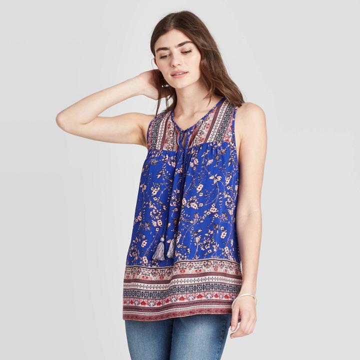 Women's Floral Print Sleeveless Blouse - Knox Rose Blue