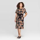 Women's Plus Size Short Sleeve Scoop Neck A Line Dress With Contrast Belt - Who What Wear Black