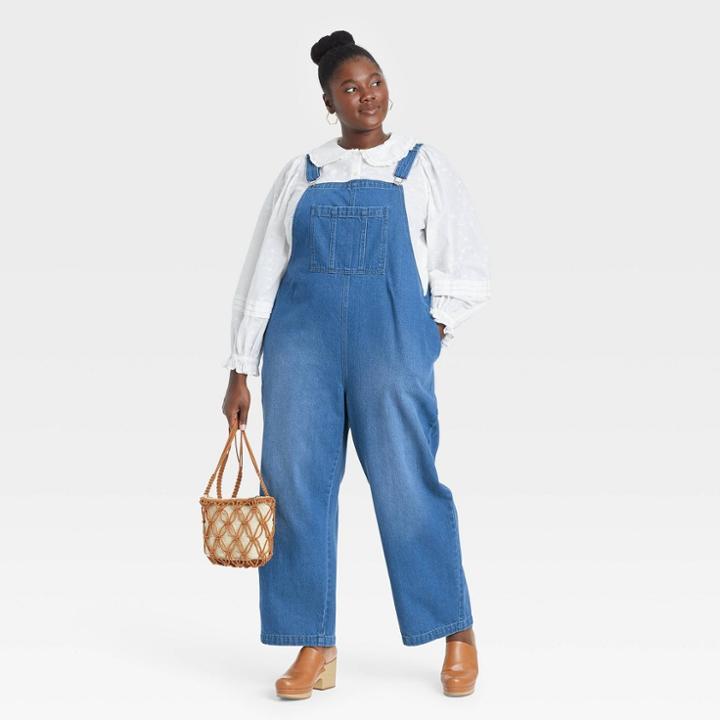 Women's Plus Size Loose Fit Denim Overalls - Universal Thread Medium Wash 14w,