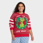Dr. Seuss Women's Grinch Plus Size All Your Sweaters Are Ugly Holiday Graphic Pullover Sweater - Red