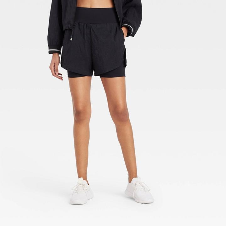 Women's High-rise Double Layered Run Shorts - Joylab Black