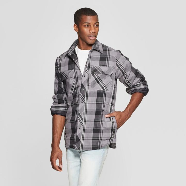 Dickies Men's Big & Tall Plaid Long Sleeve Jacket - Charcoal Heather