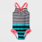 Toddler Girls' Multi Stripe One Piece Swimsuit - Cat & Jack Black