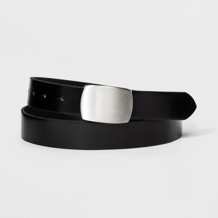 Men's 30mm Black Leather Brass Placque - Goodfellow & Co Black