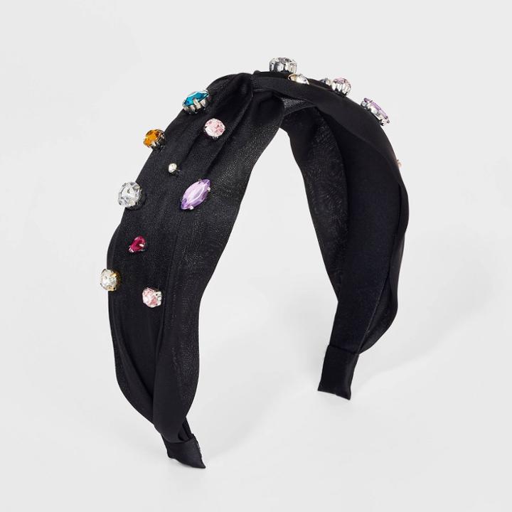 Girls' Crystal Twisted Satin Headband - Art Class Black