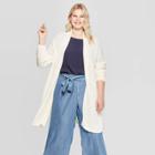 Women's Plus Size Long Sleeve Textured Cardigan - Ava & Viv Cream 4x, Size: