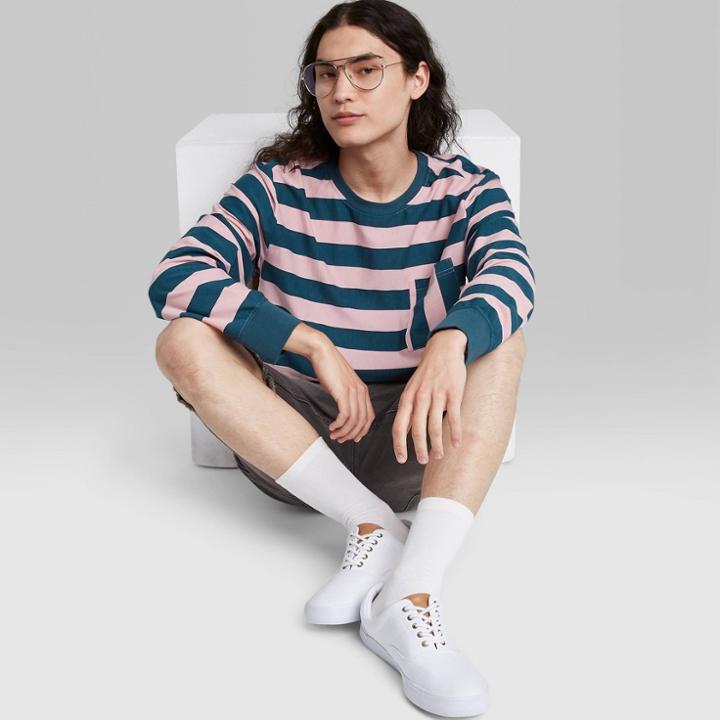 Adult Striped Regular Fit Crewneck Long Sleeve T-shirt - Original Use Pink/stripe