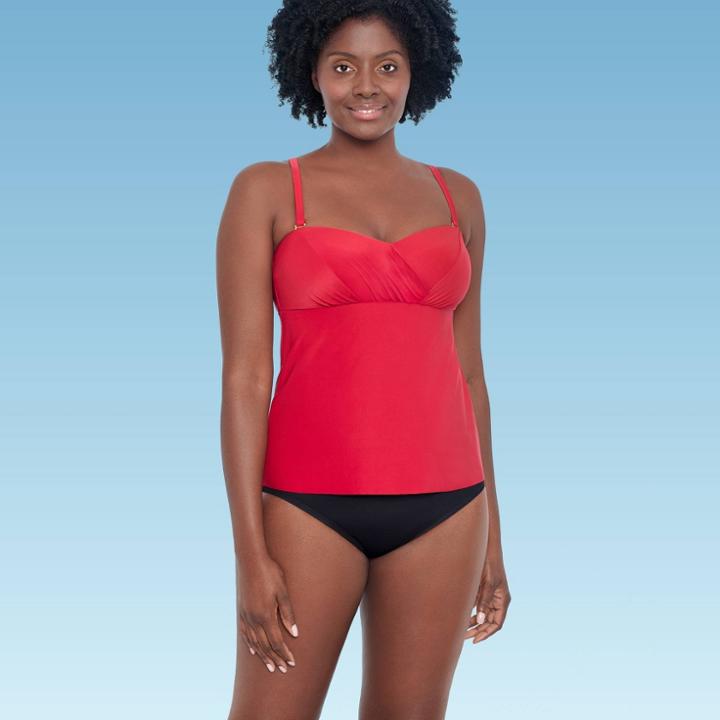 Women's Slimming Control Draped Bandeau Tankini Top - Dreamsuit By Miracle Brands Red