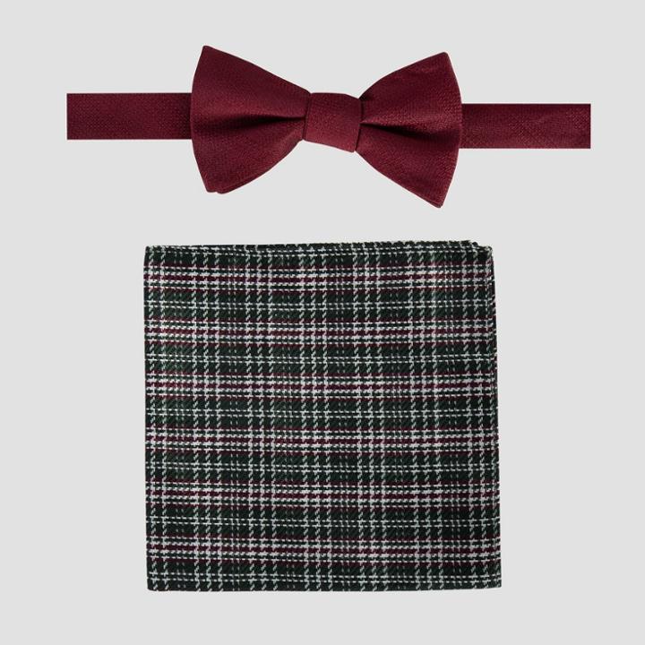 Men's Plaid Hubs Bowtie And Pocket Square Set - Goodfellow & Co