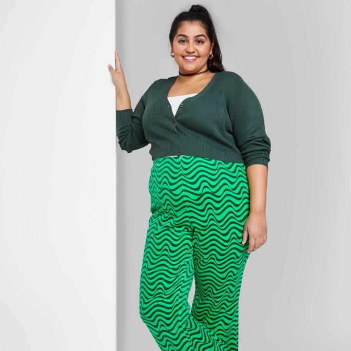 Women's Plus Size Cropped Button-front Cardigan - Wild Fable Dark Teal Green