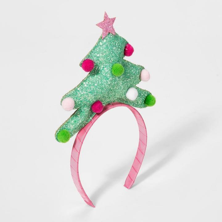 Girls' Glitter Pom Christmas Tree Headband - Cat & Jack Green