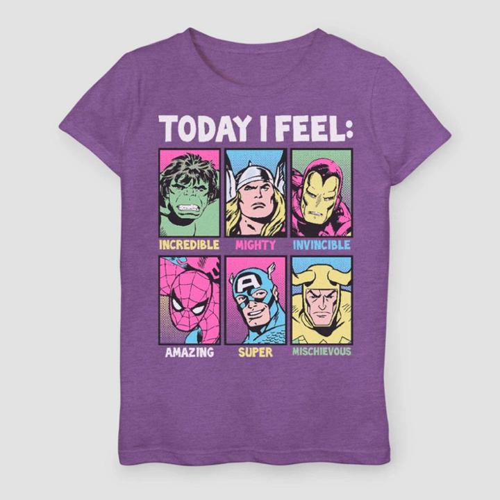 Girls' Marvel Avengers I Feel Short Sleeve T-shirt - Purple