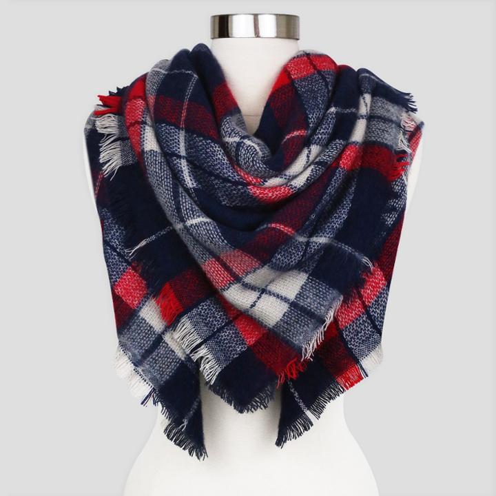 Sylvia Alexander Plaid Blanket Scarf - Navy (blue)