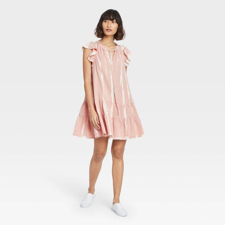 Women's Tie-dye Flutter Short Sleeve Ruffle Dress - Knox Rose