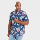 Men's Big & Tall Printed Standard Fit Stretch Poplin Short Sleeve Button-down Shirt - Goodfellow & Co Garden Blue