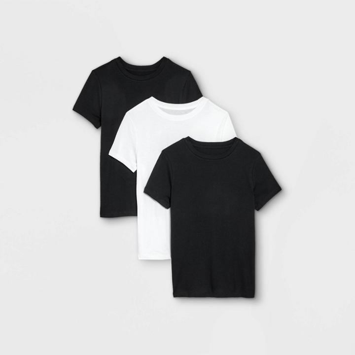 Women's Short Sleeve Slim Fit 3pk Bundle T-shirt - A New Day Black/black/white
