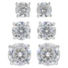 Distributed By Target Women's Sterling Silver Stud Earrings Set Of 3 Post Round Cubic Zirconia -